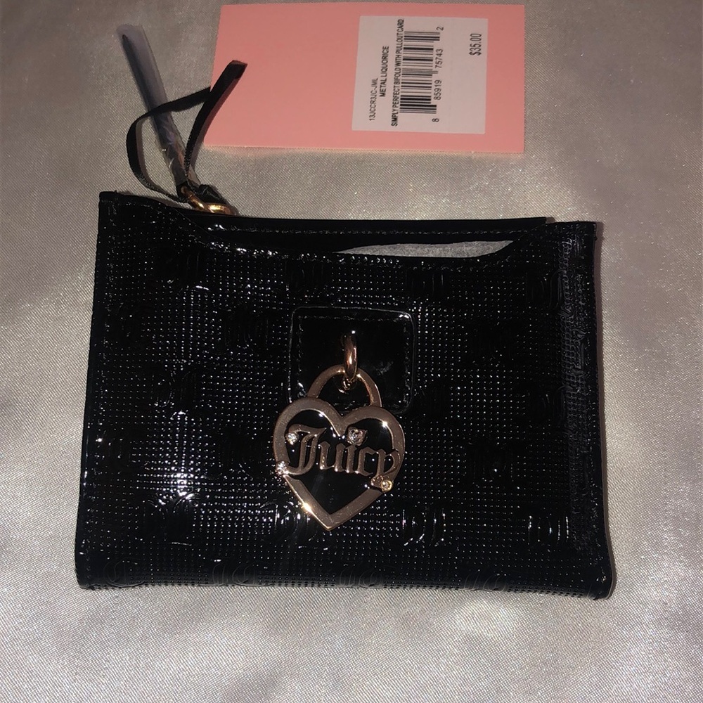 Juicy Couture Metal Liquorice Simply Perfect Bifold Wallet With Pullout Case NWT